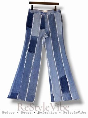 GRLFRND Women’s Size 27 Denim Jeans Patchwork High Rise Fit Flare Style Boho